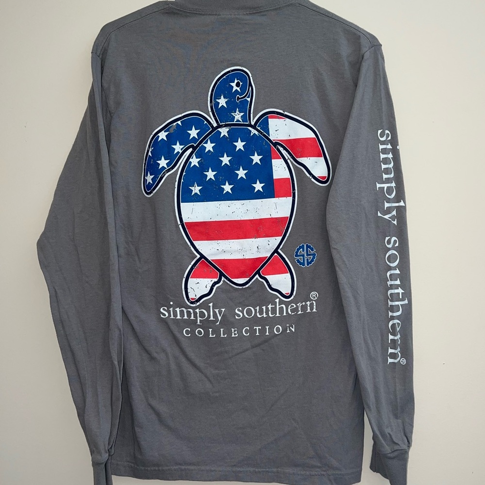 Simply Southern American Flag 🇺🇸 Turtle 🐢 Grey Long Sleeve Shirt
